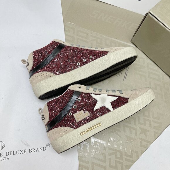 Golden Goose Mid Star In Burgundy Glitter With Gray Inserts And White Star - Picture 7 of 9